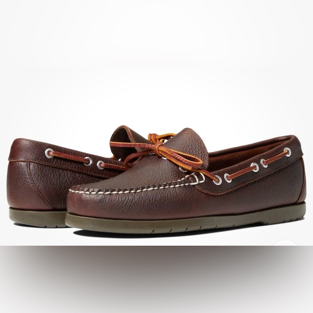 L.L. Bean Brown Leather Boat Shoes with Tan Laces - Camp Moccasins